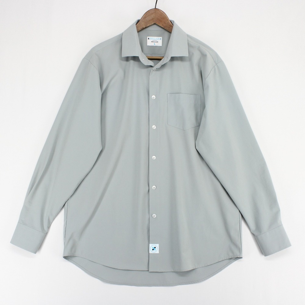 &Collar Range Shirt Mens L Gray Performance Stretch Long Sleeve Regular Fit